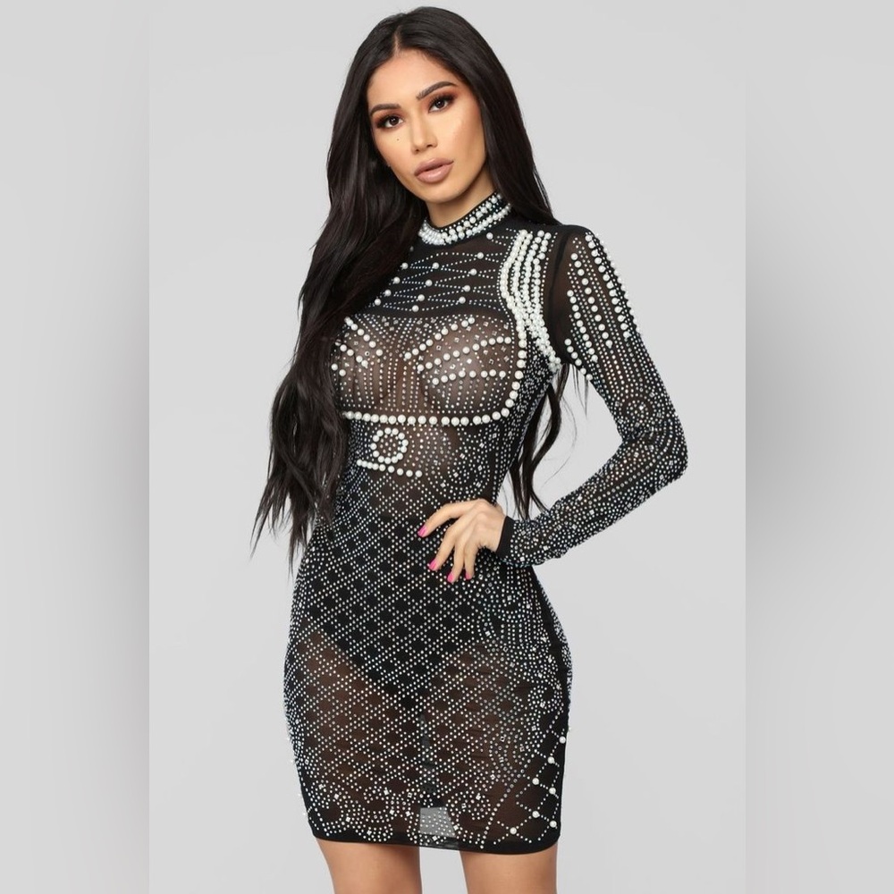 Fashion Nova Luxe Pearl Mesh Dress size small